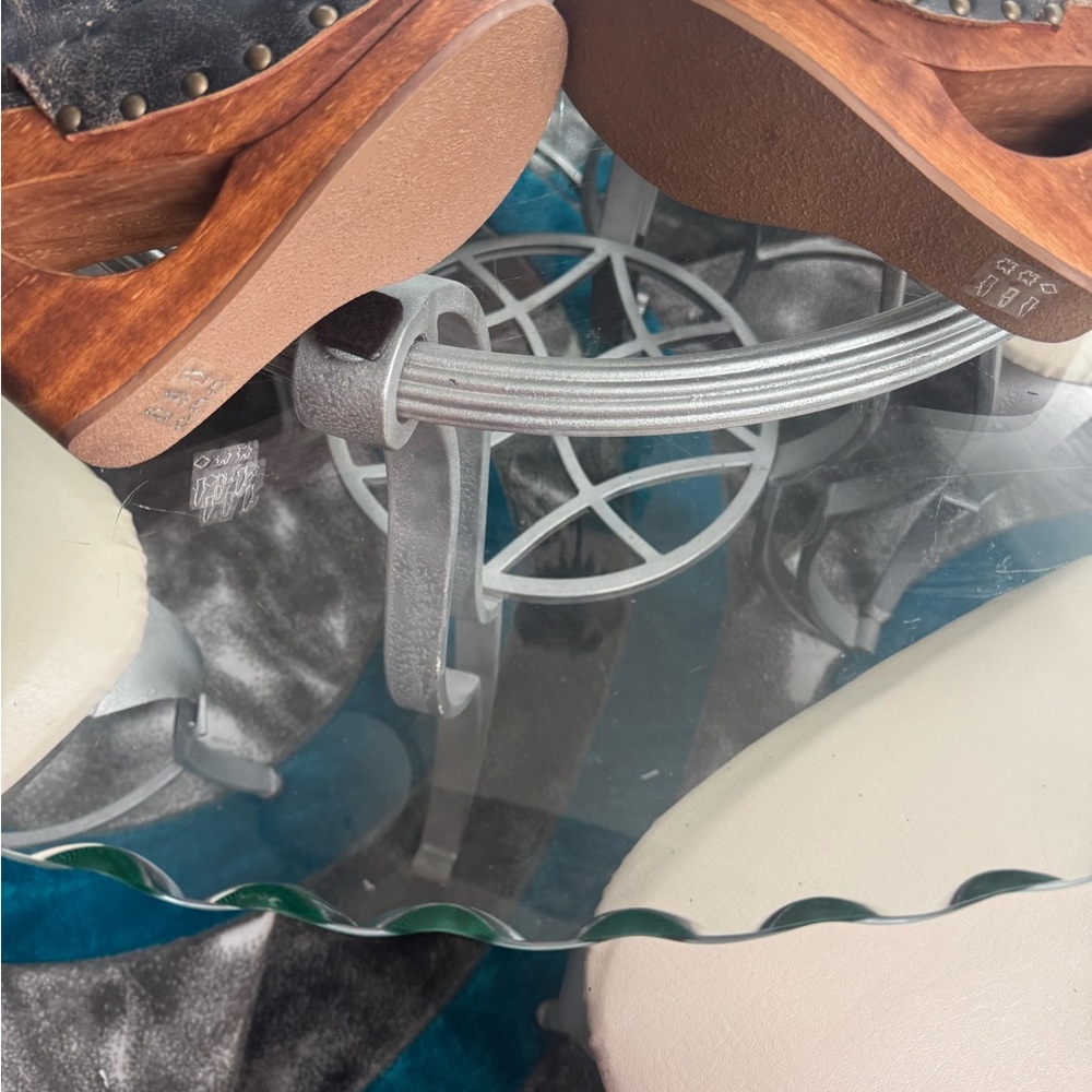Bed Stu Tan and Cream Leather Platform sandals